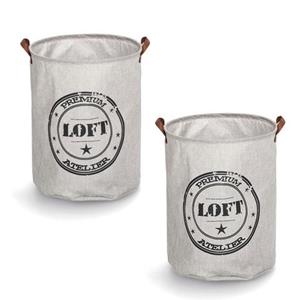 Zeller Present Wasmand ruimtebesparend opbergbaar, loft-ontwerp, handvat van kunstleer, 2-delig