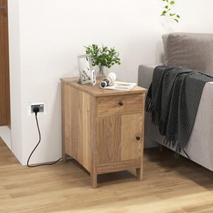 Costway Nachtkastje met Oplaadstation Bijzettafel met USB-Poorten en Stopcontacten Salontafel met Lade Opbergkast Tijdschriftenrek