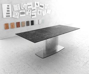 DELIFE Esstisch Edge 180-220x100 Keramik LaminamNero Greco Anthrazit Wave Edelstahl ausziehbar