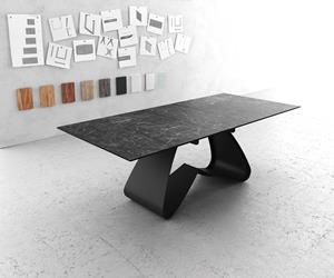 DELIFE Esstisch Edge 180-220x100 Keramik LaminamNero Greco Anthrazit W-Gestell Schwarz ausziehbar