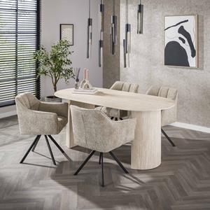 LifestyleFurn Ovale Eettafel Ciarra Keramiek in Travertin-look, 180 x 90cm - Ceramic travertine - Ovaal