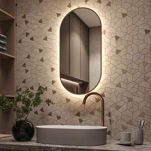 HIPP design 14900 ovaal rechte spiegel 40x90cm met indirecte LED en spiegelverwarming koper geborsteld