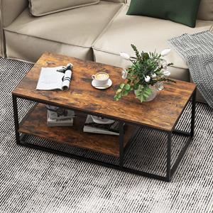 Costway Industriële Salontafel Centrale Rechthoekige Tafel van 105 cm met Opbergplank en Metalen Frame Houten Accenttafel voor de Woonkamer