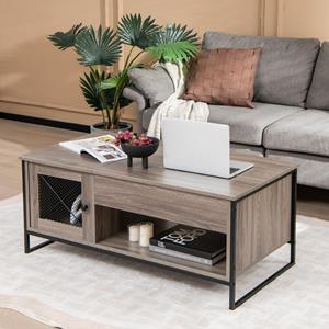 Costway Lift Top Salontafel met Pneumatische Lifting Multifunctionele Accenttafel met Gesloten Compartiment & 2-Deurs Kast 106 x 55 x 44,5 cm