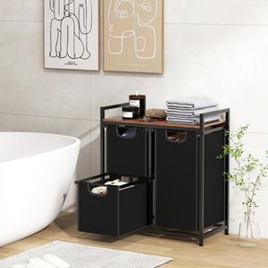 Costway Wasmand Wasverzamelaar met Plank 75 L Wassorteerder met 3 Afneembare Vakken en Metalen Frame voor Bijkeuken Badkamer 3 Vakken