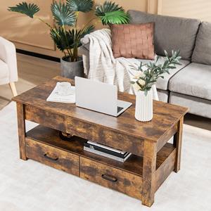 Costway Salontafel in Hoogte Verstelbaar met Optilbaar Tafelblad en 2 Laden Uittrekbare Woonkamertafel Koffietafel van Hout 106 x 50 x 48 cm