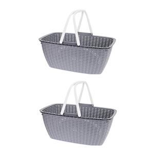 Merkloos 2x stuks grijze wasmand met witte handvatten 60 cm -