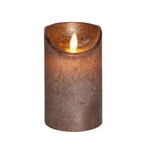 Annas collection Stompkaars rustiek wax bewegende vlam op batterij met timer 12.5x7.5 cm brons - 