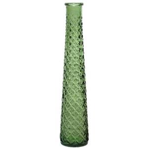 Decoris Vaas/bloemenvaas van gerecycled glas - D7 x H32 cm - transparant donkergroen -