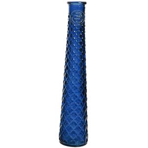 Decoris Vaas/bloemenvaas van gerecycled glas - D7 x H32 cm - transparant kobalt blauw -