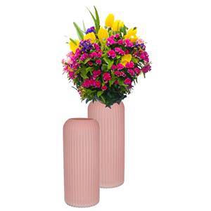 Bellatio Design Bloemenvaas - 2x - oud roze - mat - D9 x H20 cm - glas - vaas - boeketvaas -