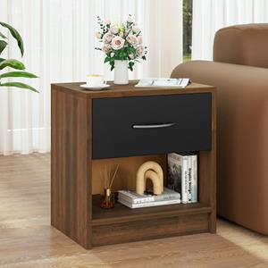 Costway Nachtkastje met Lade Nachtkastje met Open Opbergplank Compacte Tafel voor Kleine Ruimte Moderne Bijzettafel