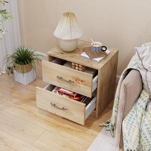 Costway Nachtkastje met 2 Laden Modern Nachtkastje met Opbergruimte Klein Nachtkastje op de Vloer Houten Bijzettafel voor de Woonkamer