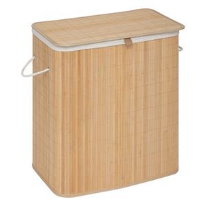 5five Wasmand dubbel compartiment - bamboe - met deksel - naturel - 52 x 32 x 63 cm - 100 liter -