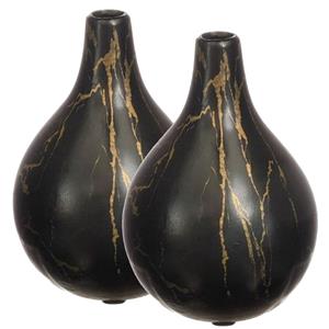 Ideas 4 Seasons Idea4seasons Bloemenvaas Dazzle - 2x - marmer look - Zwart/goud - Keramiek - D12 cm x H18 cm - vaas -