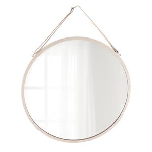 Tendance Wandspiegel - beige - D38 cm - metaal met lederlook riem -