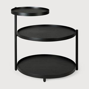 Ethnicraft Ronde Bijzettafel Swivel Tray Gelakt Hout, Met 3 bladen - Zwart