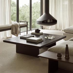 Ethnicraft Salontafel Grooves Gevernist Teakhout, 140 x 110cm - Off Black