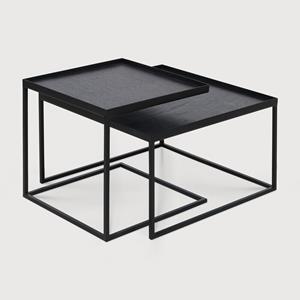 Ethnicraft Vierkante Salontafel Tray Gelakt Hout, Set van 2 stuks - Zwart