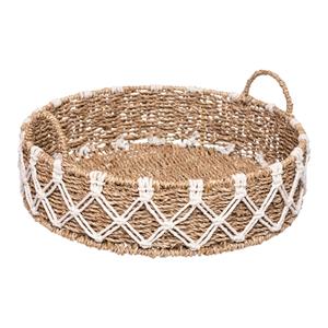 Atmosphera Dienblad/serveer plateau - Dia cm - gevlochten en macrame - Naturel look - Metalen frame -