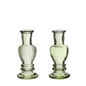 Merkloos Kandelaar Venice Groen Ø5xH11,3cm 2 Assorti