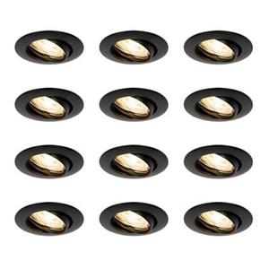 QAZQA Set van 12 inbouwspots zwart GU10 35mm - Edu