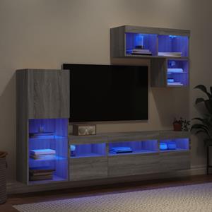 vidaXL 6-delige Tv-wandmeubelset met LED grijs sonoma eikenkleurig