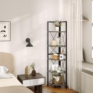 Costway 160 cm Hoekplank met 5 Niveaus Boekenkast Staand Rek met Metalen Frame Opbergrek voor Woonkamer Badkamer Keuken Hal
