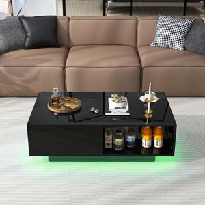 Costway LED Salontafel Moderne Middentafel in Hoogglans met Open Vak en Lade Accenttafel met Verlichting en Afstandsbediening voor Woonkamer
