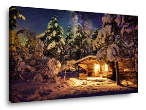 Karo-art Schilderij Winterlandschap met sterren 80 x 60 cm