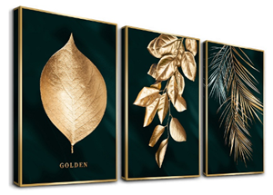 Karo-art Schilderij 3-luik Ingelijst Groen Goud 120 x 80 cm