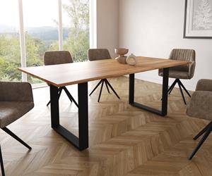 DELIFE Esstisch Edge 200x100 S Akazie Natur Kufe Schwarz Live-Edge