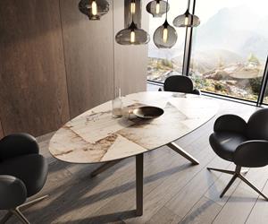 DELIFE Esstisch Edge Oval 220x120 Keramik Iris FMG Patagonia Lappato Zenthara kantig Metall Effektfinish Titan