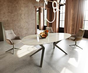 DELIFE Esstisch Edge Oval 220x120 Keramik Iris FMG Onice Oro Zenthara kantig Metall Effektfinish Titan