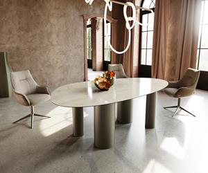 DELIFE Esstisch Edge Oval 220x120 Keramik Iris FMG Onice Oro Pilier Metall Effektfinish Titan