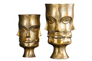 Invicta Interior Plantvaas FACE set van 2 aluminium antique messing - 44872