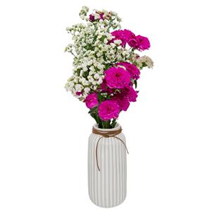 Atmosphera Bloemenvaas Antique Roman - creme wit - keramiek - D12.8 x H28 cm -