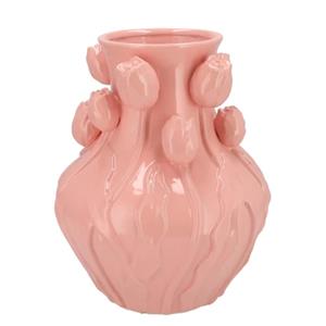 DK Design Bloemenvaas Mara - roze - 24 x 24 x 27 cm - tulpvormige hals - moderne vaas -
