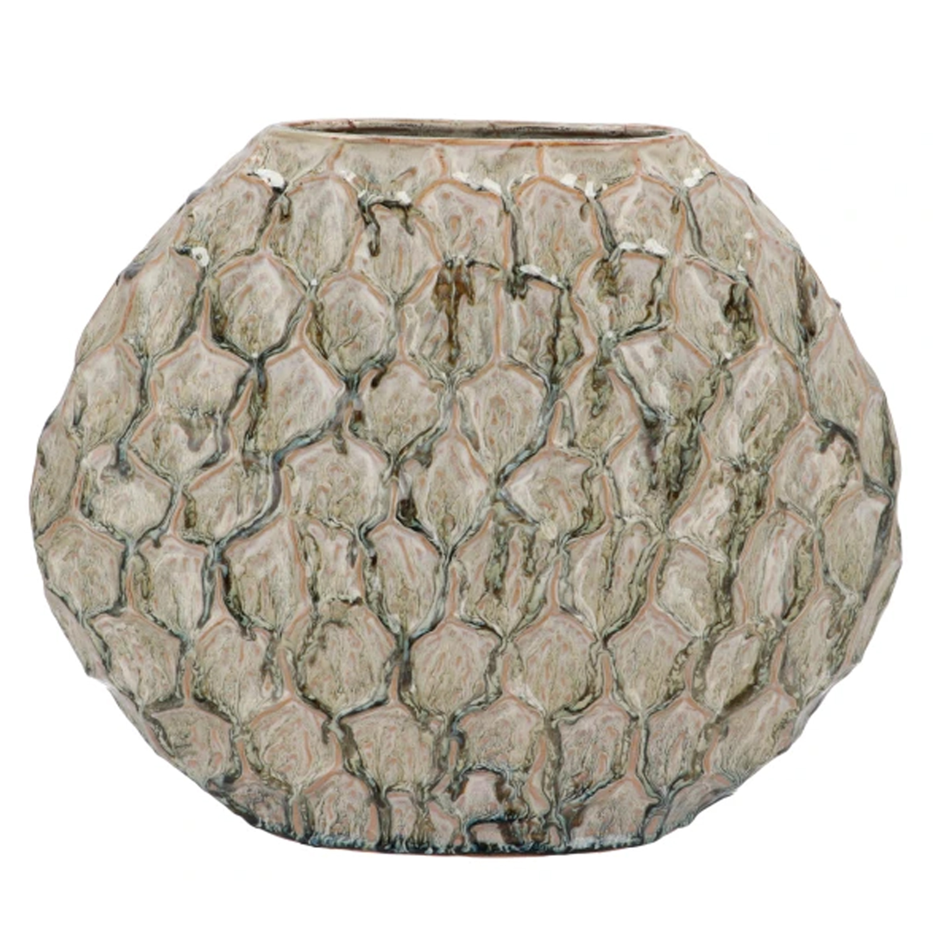 DK Design Bloemenvaas Inga Jada - plat model - groen - x 15 cm - moderne vaas - schub motief -
