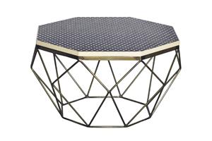 Invicta Interior Salontafel DIAMOND BONE INLAY 70cm rek ijzer messing buffelbotten tafelblad zwart wit - 45215