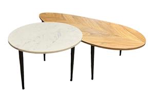 Invicta Interior Salontafel ADLON set van 2 acacia hout naturel and marble wit - 45187