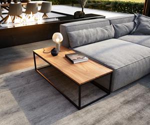DELIFE Couchtisch Tatius 120x50 Akazie Natur Gestell schwarz passend zu Sofa Sirpio