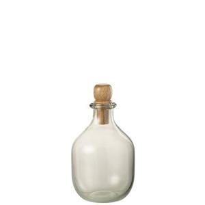 J-Line Ovaal fles en kurk - glas| hout - transparant