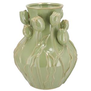 DK Design Bloemenvaas Mara - groen - 24 x 24 x 27 cm - tulpvormige hals - moderne vaas -