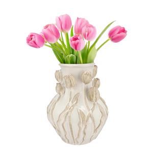 DK Design Bloemenvaas Mara - wit/creme - 24 x 24 x 27 cm - tulpvormige hals - moderne vaas -