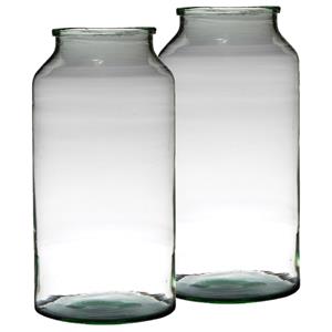 Merkloos Hakbijl Glass Melkbus Bloemenvaas - Set van 2x stuks - Transparant - cilinder - gerecycled glas - D2 -