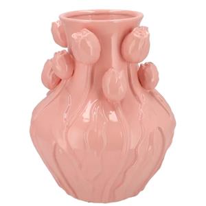 DK Design Bloemenvaas Mara - roze - 28 x 28 x 35 cm - tulpvormige hals - moderne vaas -