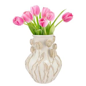 DK Design Bloemenvaas Mara - wit/creme - 28 x 28 x 35 cm - tulpvormige hals - moderne vaas -