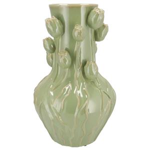 DK Design Bloemenvaas Mara - groen - 28 x 28 x 45 cm - tulpvormige hals - moderne vaas -