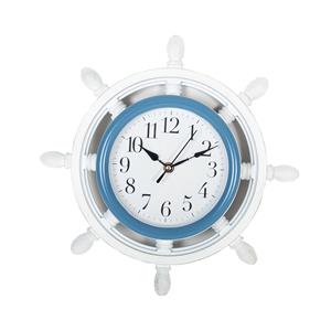 Gerimport Wandklok - stuurwiel - 33cm - wit met blauw - nautisch thema -